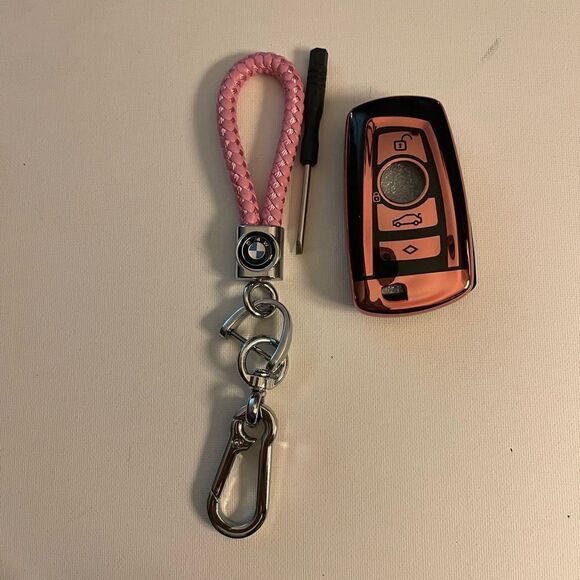 BMW Logo key fob Keychain in Pink & Key Fob Cover in pink & black NWT - Picture 6 of 6
